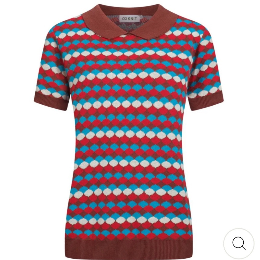 Oxxnit Women's Geometric Short Sleeve Top - Red, Blue, White